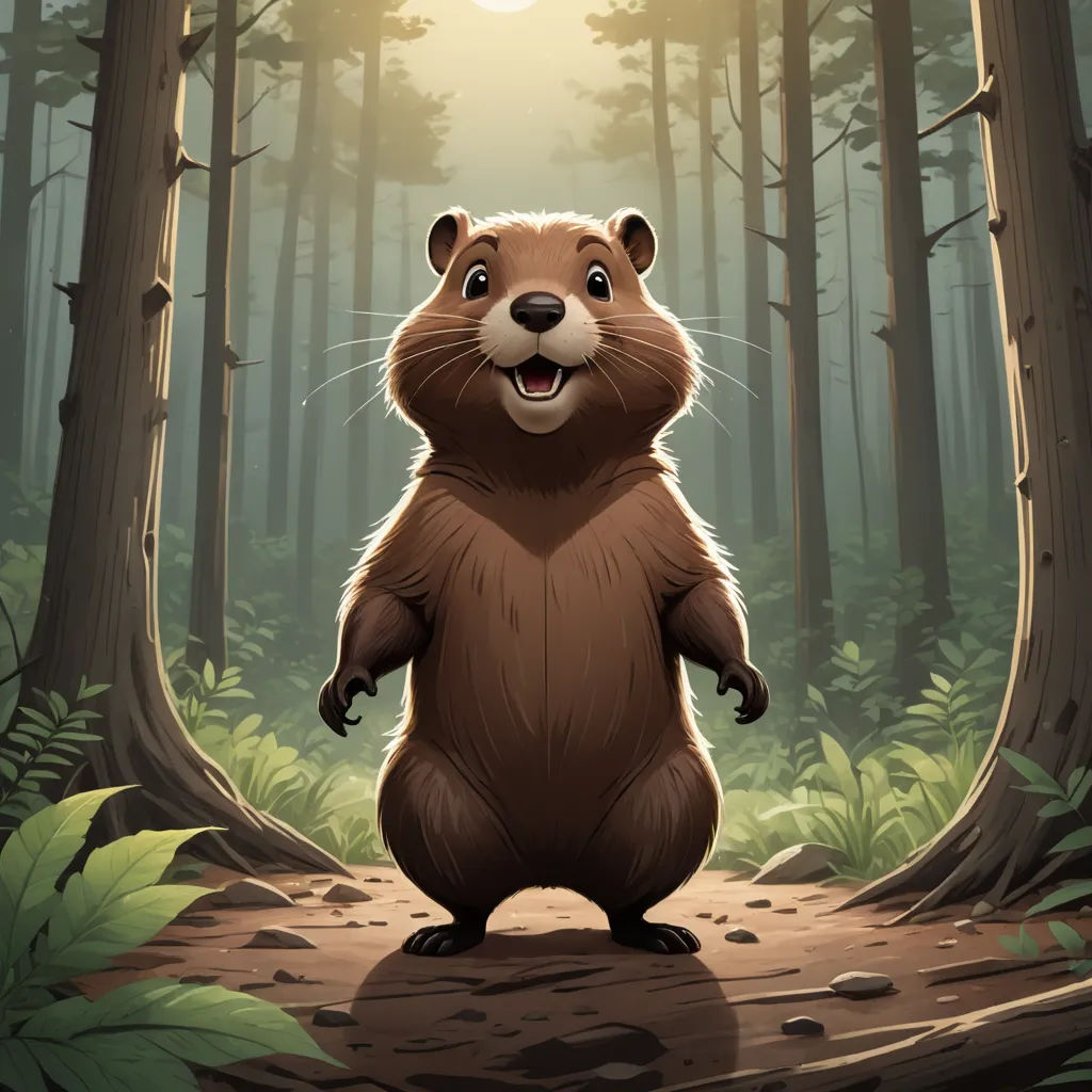 a beaver standing in the middle of a forest with a full moon in the background and a forest path, sots art, a character portrait, Chris LaBrooy, official art