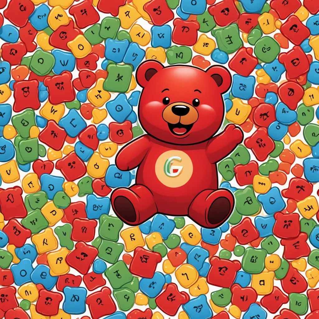 a teddy bear surrounded by many colorful letters and numbers on a white background with a green letter in the middle, toyism, a digital rendering, Chris LaBrooy, highly detailed digital art