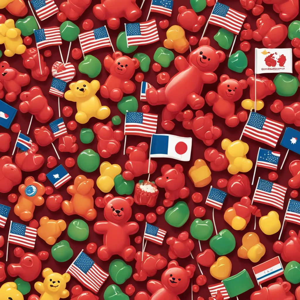 a lot of teddy bears and flags on a red background with a flag of the united states on the top, american scene painting, a jigsaw puzzle, Chris LaBrooy, kaws