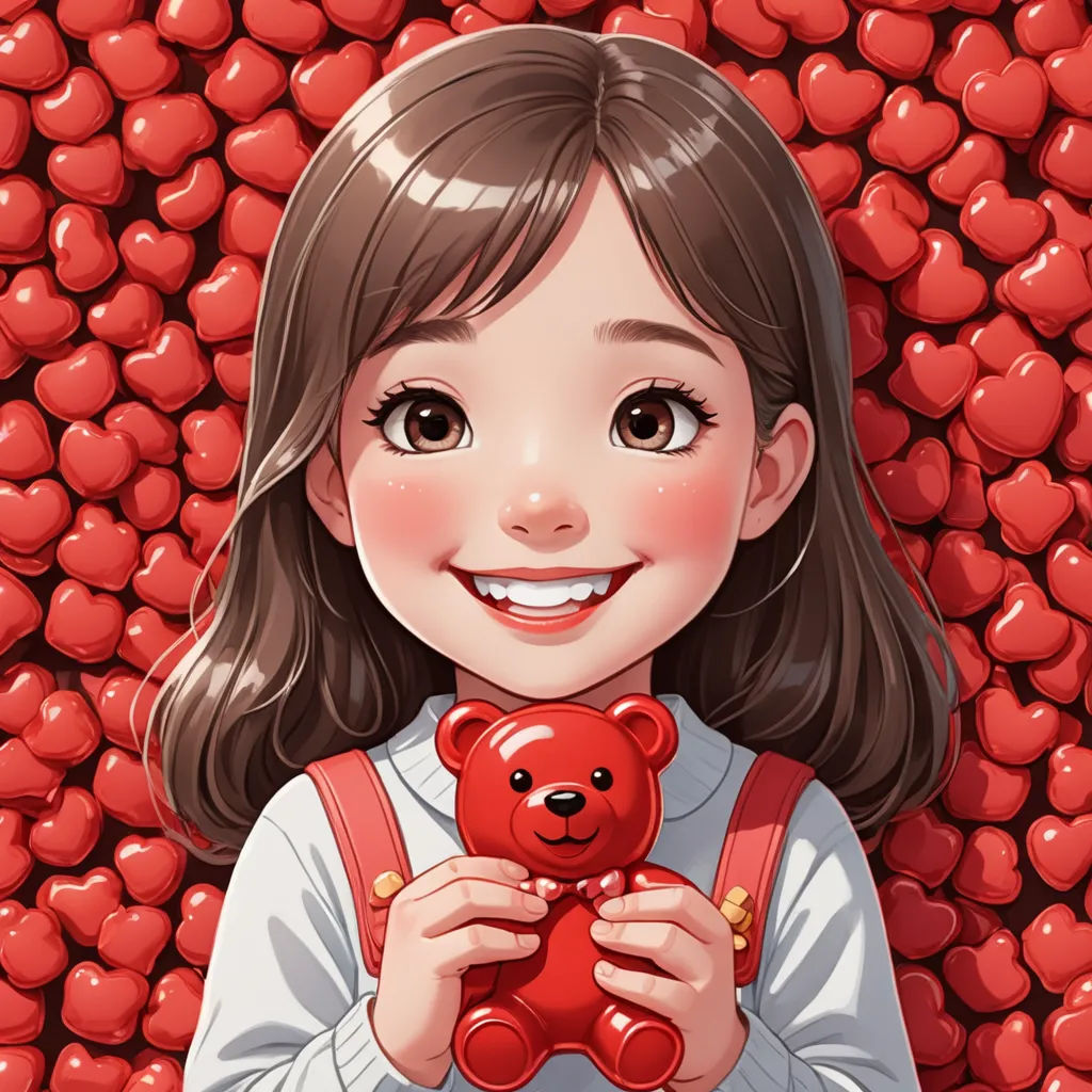 a girl holding a teddy bear in front of a pile of hearts, with a smile on her face, lyco art, a character portrait, Chen Hong, cgstudio