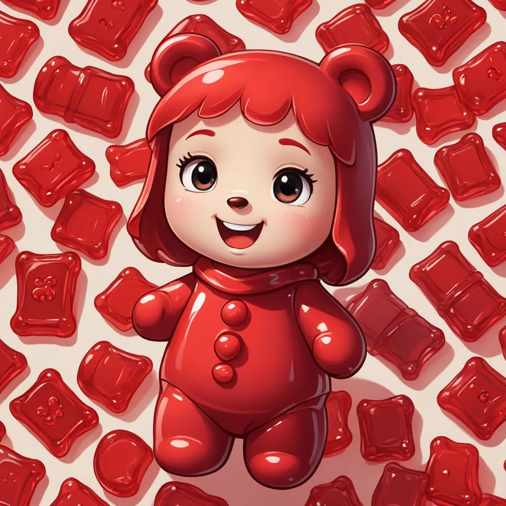 a red teddy bear surrounded by red gummy bears and a white background with a red teddy bear in the middle, pop surrealism, a character portrait, Cui Bai, red