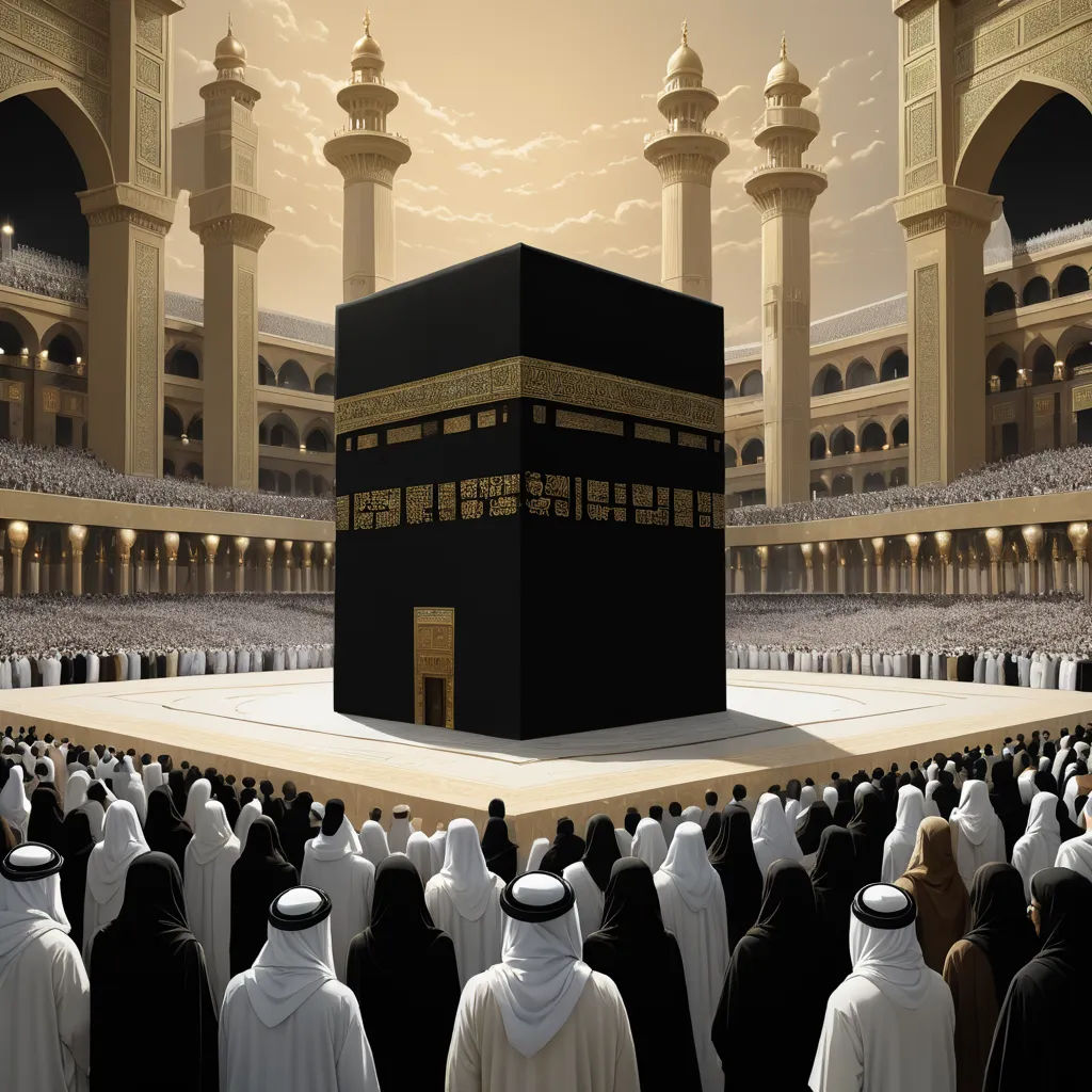a group of people standing around a black cube in a building with a sky background and a sky background, hurufiyya, a detailed matte painting, Aya Goda, very beautiful