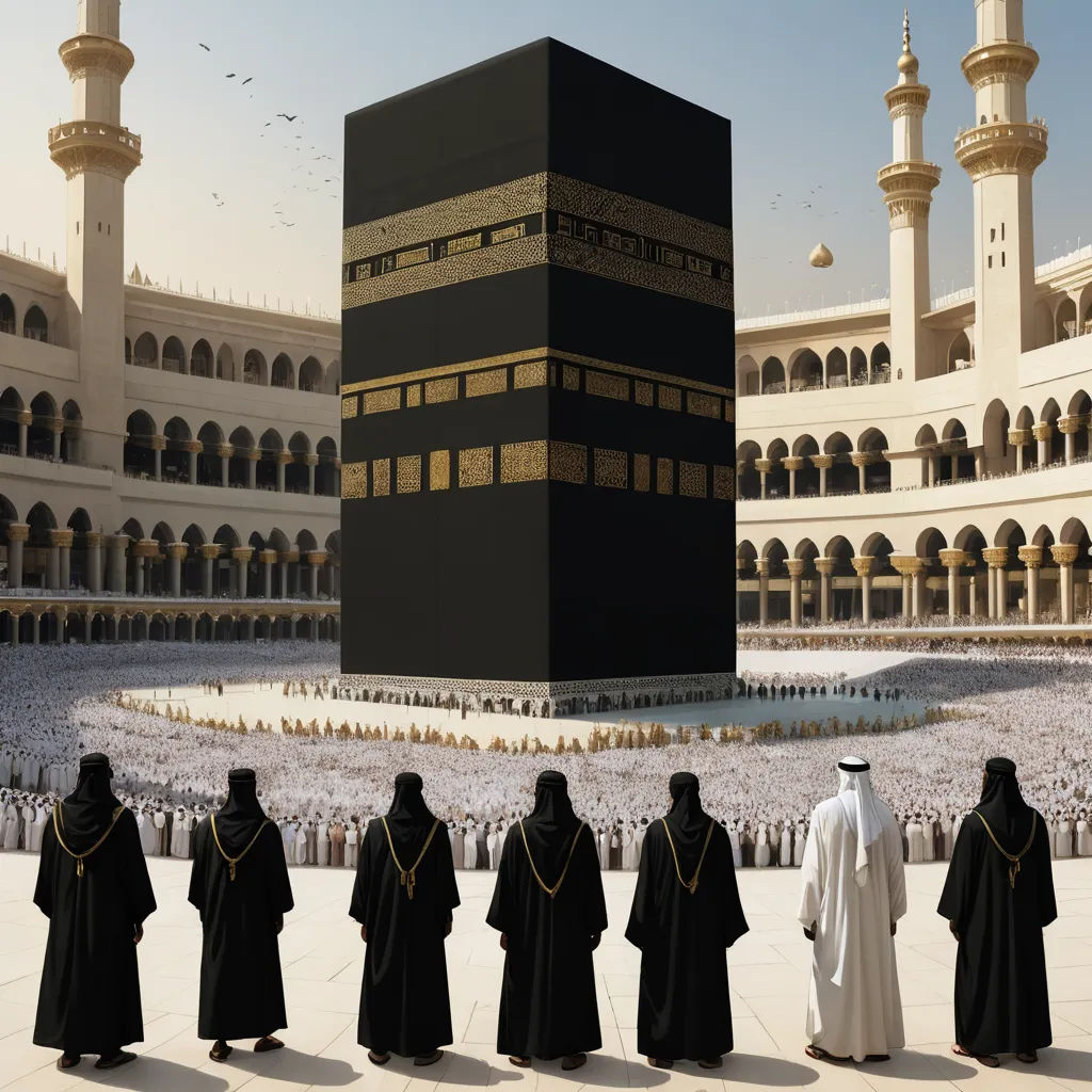 a group of men standing in front of a large black building with a giant black cube in the middle, hurufiyya, a detailed matte painting, Altoon Sultan, very beautiful