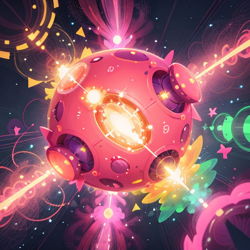 a pink object with a light shining on it's side and a star in the background with a pattern of stars
