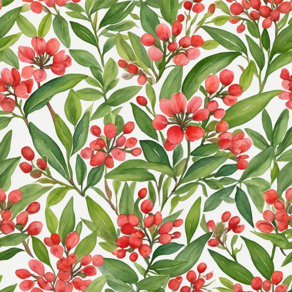 a watercolor painting of red berries and green leaves on a white background with green leaves and red berries, folk art, a watercolor painting, Annabel Kidston, in gouache detailed paintings