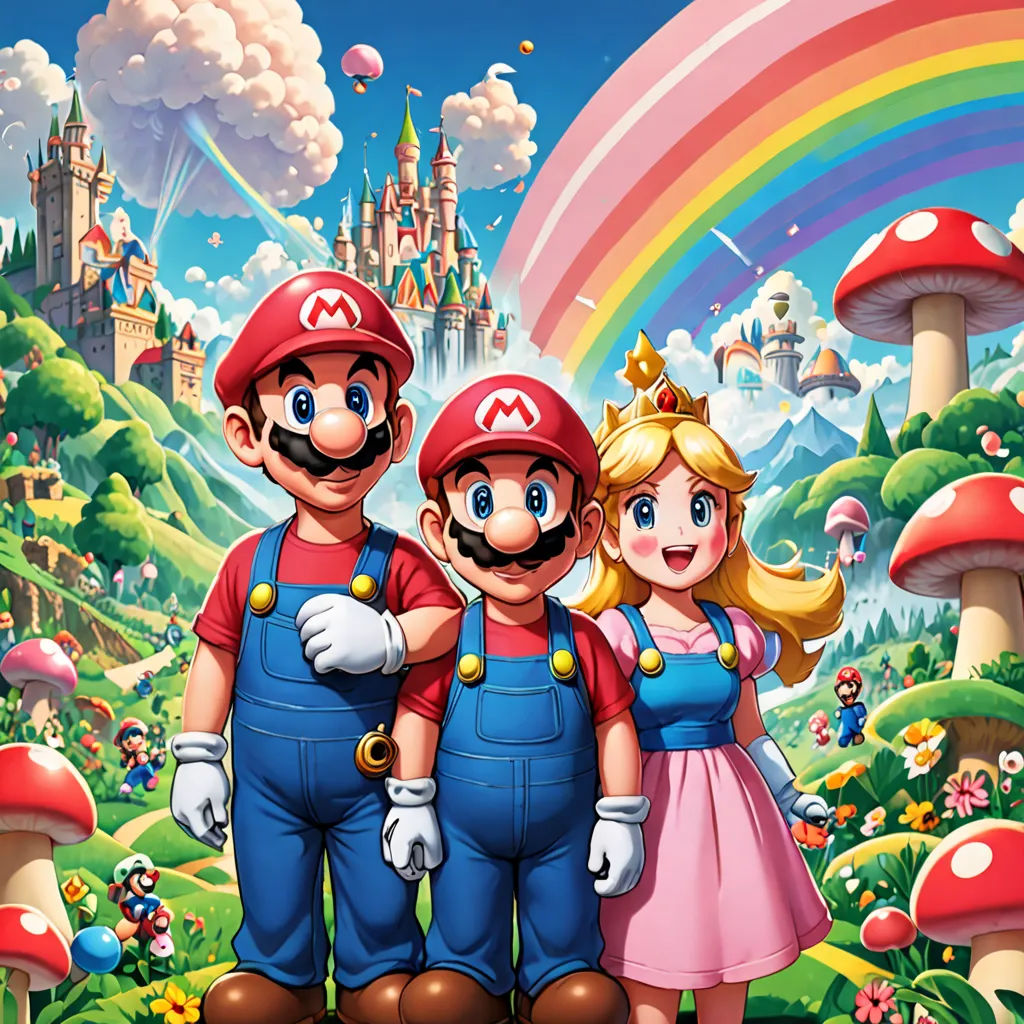a group of people standing in front of a castle with a rainbow in the background and a rainbow in the sky, sots art, poster art, Alice Prin, official art