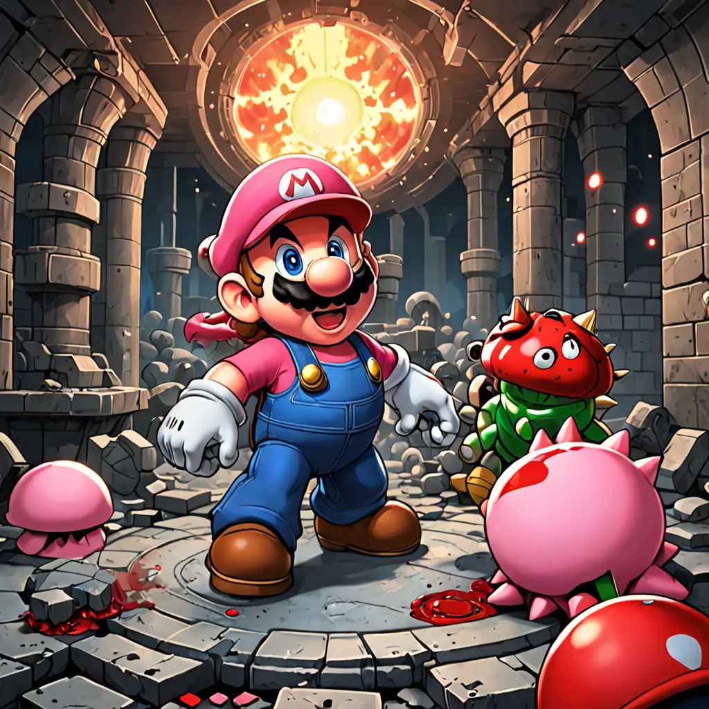 a nintendo game character standing in a cave with a mushroom and other characters around him, with a glowing light above, sots art, concept art, Chris LaBrooy, official art