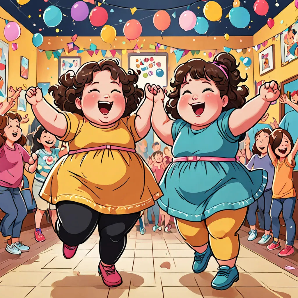two little girls dancing in a room full of children with balloons and streamers in the background, with a ceiling full of balloons, lyco art, a storybook illustration, Chen Lin, comic cover art