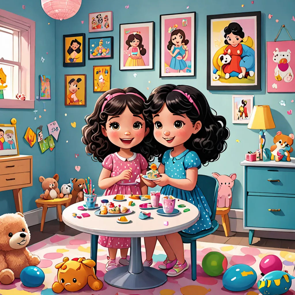 two girls are sitting at a table with a teddy bear and a teddy bear on the floor in front of them, lyco art, a storybook illustration, Anthony Devas, highly detailed digital painting