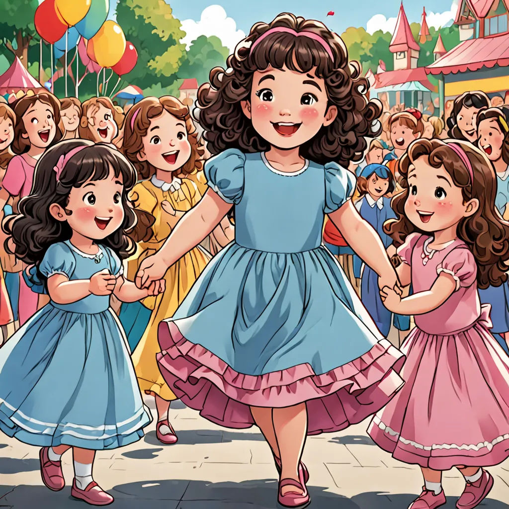 a group of children walking down a street holding hands and smiling at the camera with a crowd of people behind them, lyco art, a storybook illustration, Clarice Beckett, storybook illustration