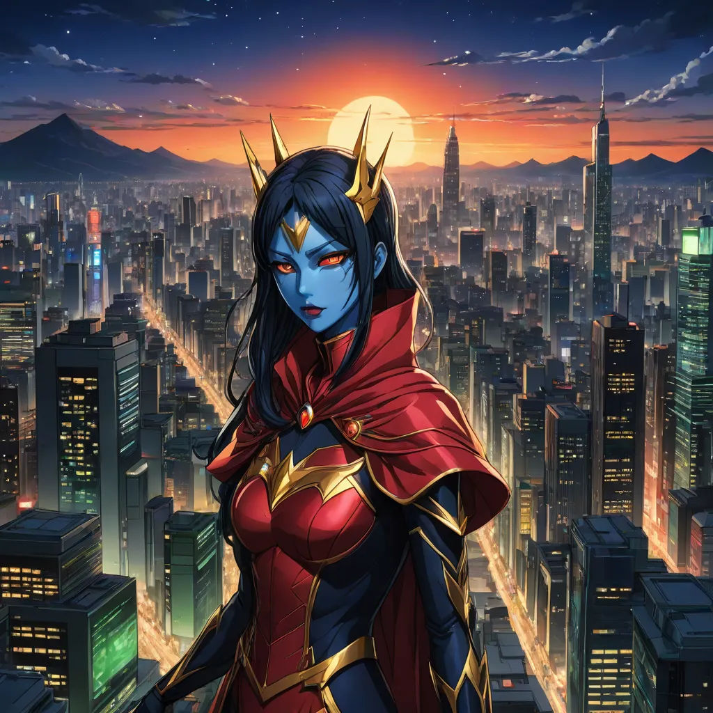 With her new powers, Scarlet Queen began her search for Mayura, a superhero with blue skin and green lips. The city buzzed with anticipation and fear as Scarlet Queen's reign began.
