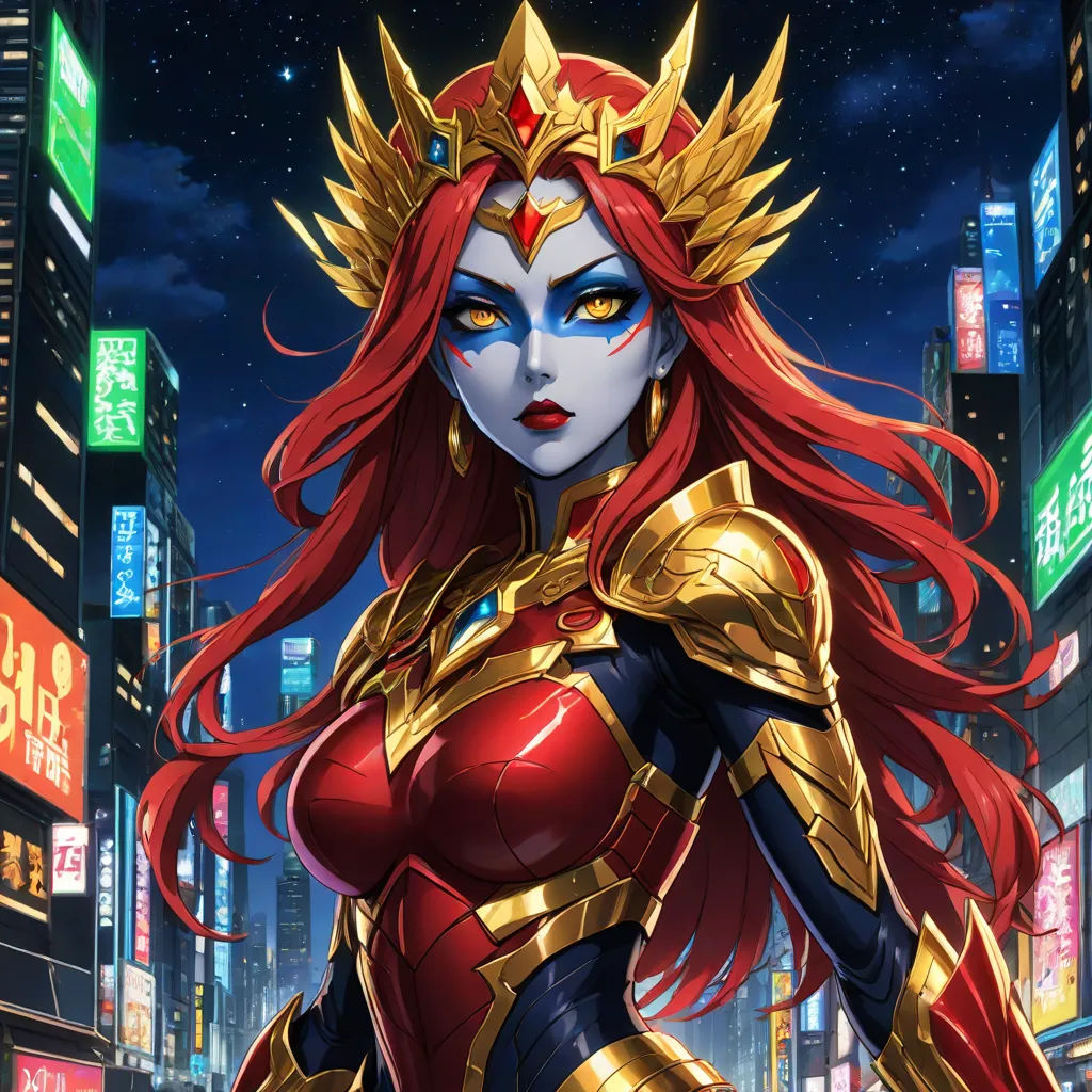 a woman in a futuristic city at night with a sword in her hand and a crown on her head, altermodern, a comic book panel, Artgerm, official art