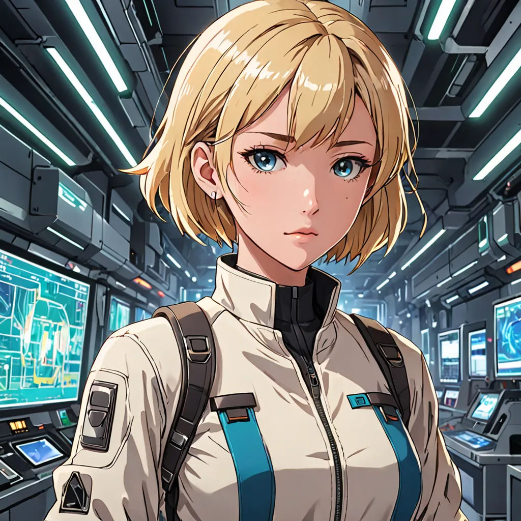 a woman in a space station with a sci - fi fi fi fi fi fi fi fi fi fi fi fi fi fi fi fi fi fi fi fi fi fi fi fi fi fi fi fi fi fi fi fi fi fi, sots art, a character portrait, Chizuko Yoshida, official art