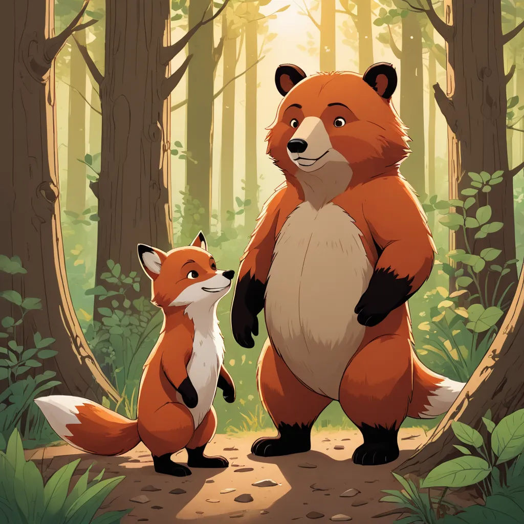 a red fox and a white fox standing in a forest together, with sunlight shining through the trees behind them, furry art, a storybook illustration, Aaron Jasinski, official art