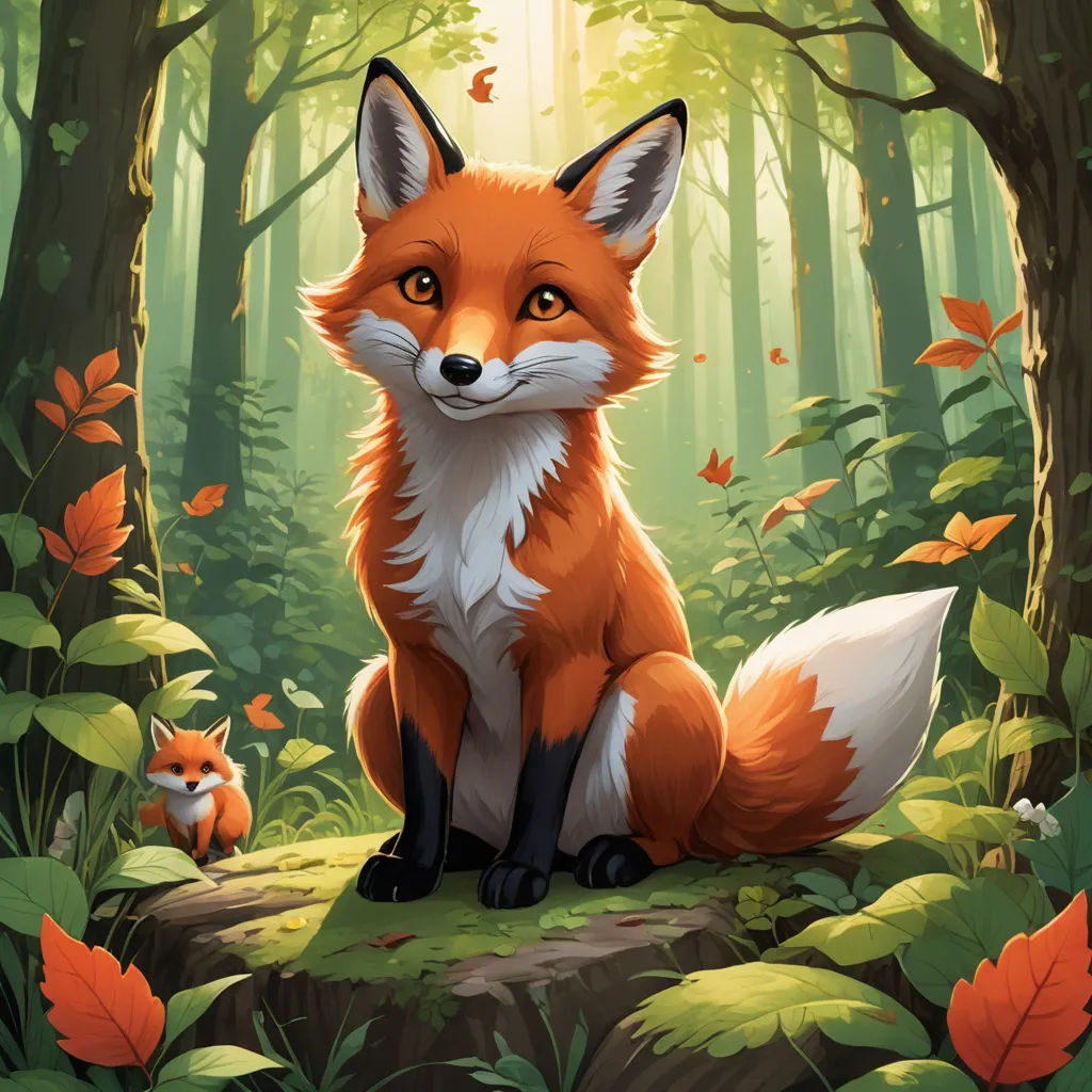 a fox sitting in the middle of a forest with leaves on the ground and a squirrel standing on the ground, furry art, a painting, Aaron Jasinski, official art