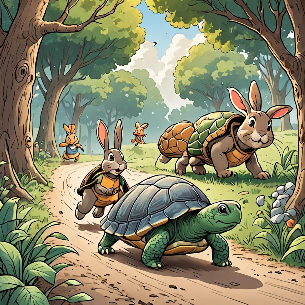 a couple of rabbits are riding on top of a turtle in the woods with rabbits on the back of it, fantasy art, a storybook illustration, Dan Mumford, josan gonzales and dan mumford