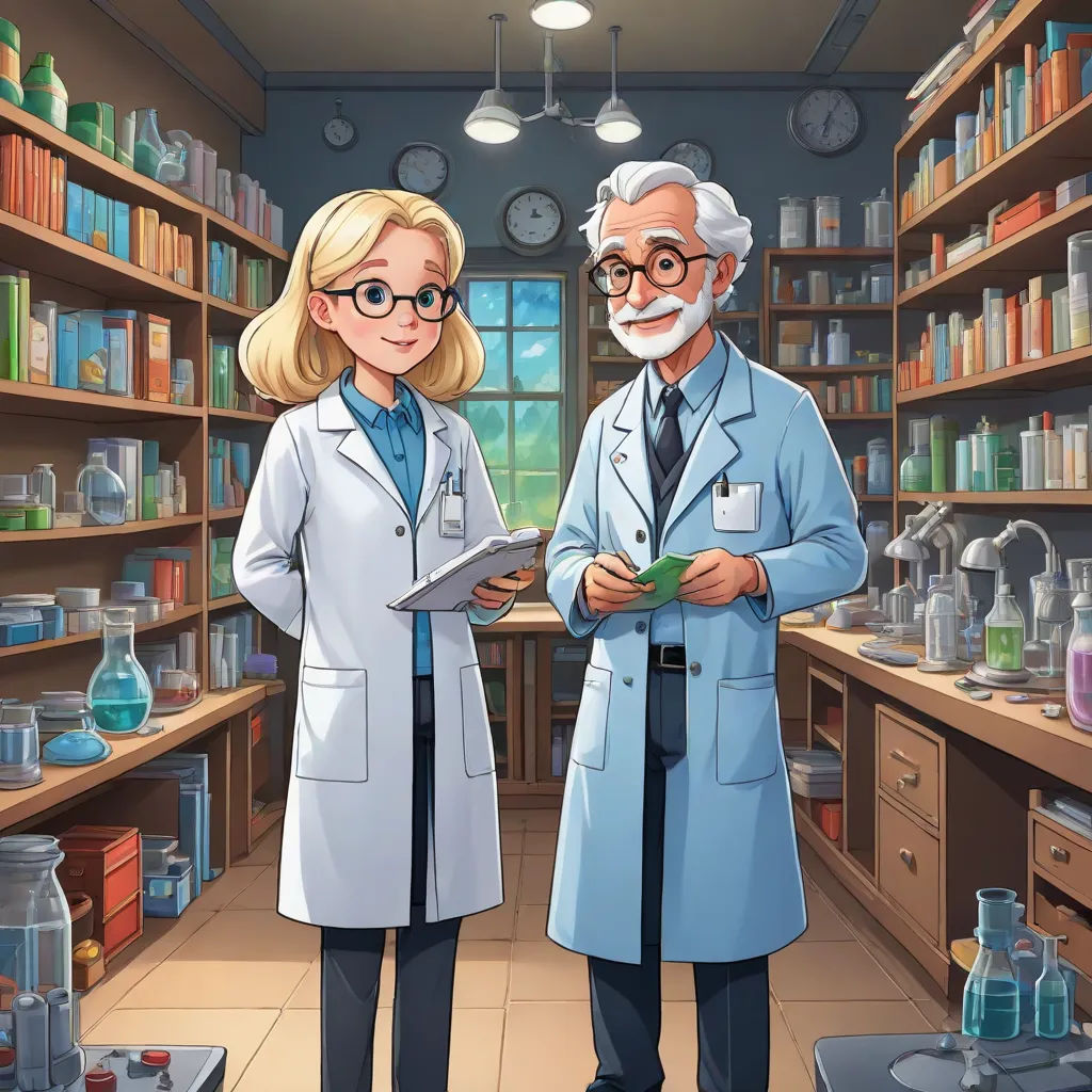 a cartoon of a man and woman in a lab with a book in their hands and a microscope in their hand, remodernism, a stock photo, Akira Toriyama, official art