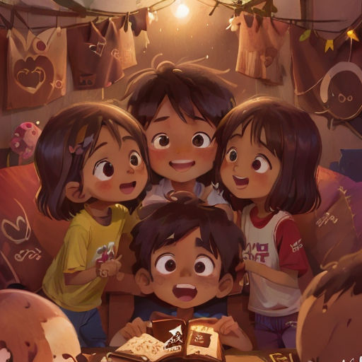 a group of children standing next to each other in front of a cake on a table with a lit candle
