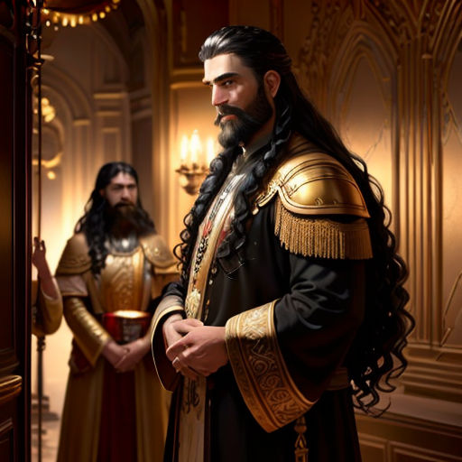 a man in a black and gold outfit standing next to a man in a gold and black outfit in a room