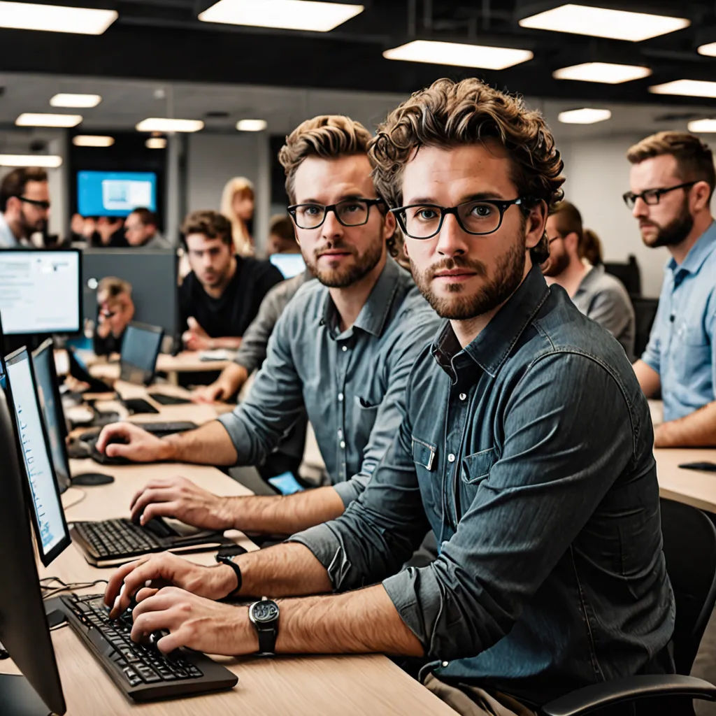 a group of men sitting at a table with computers in front of them and people in the background looking at the camera, les automatistes, a stock photo, Adam Pijnacker, professional photo