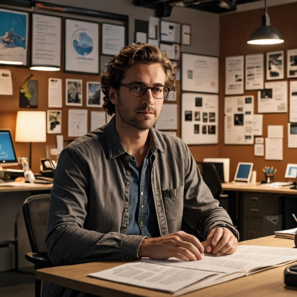 a man sitting at a desk with a book and a phone in front of him and a lot of papers on the desk, private press, a stock photo, Emiliano Ponzi, promotional image