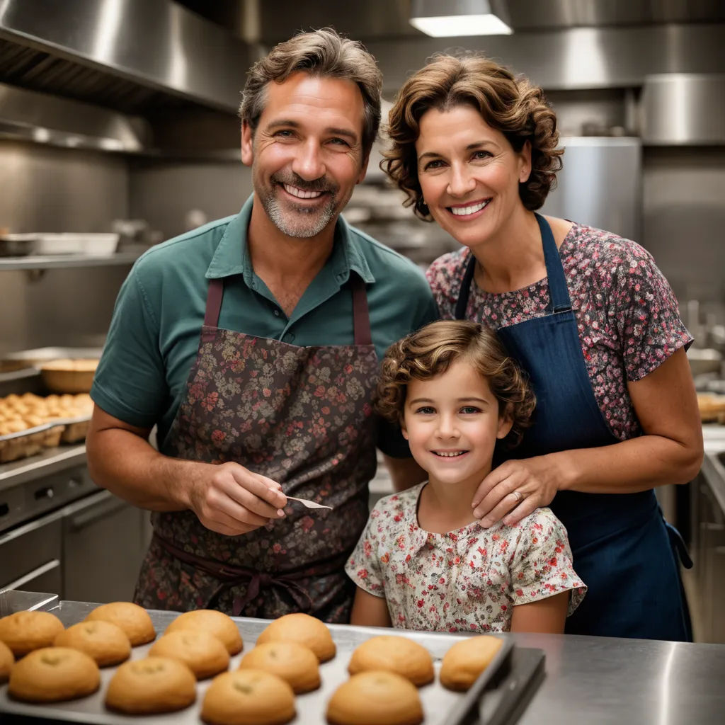 a man and a woman standing in a kitchen with a tray of cookies on the counter and smiling at the camera, les automatistes, a stock photo, Christian Hilfgott Brand, professional food photography