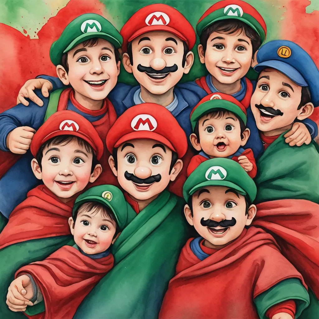 a painting of a group of people with mustaches and hats on, all wearing red and green outfits, massurrealism, a detailed painting, Cristache Gheorghiu, detailed painting