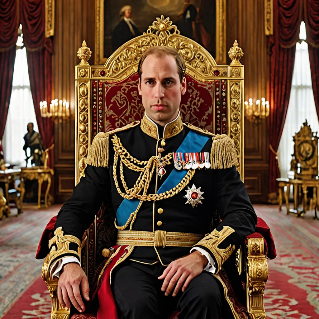 a man in a uniform sitting in a chair in a room with red carpet and gold walls and a painting of a man in a uniform, excessivism, a character portrait, Carl Gustaf Pilo, regal