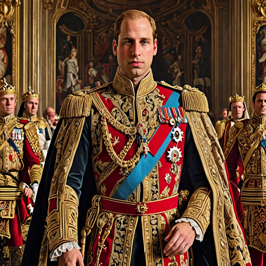a man in a red and gold uniform standing in front of other men in gold and blue uniforms and wearing gold and blue, sots art, a photorealistic painting, Carl Gustaf Pilo, extremely detailed oil painting