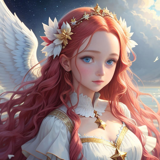 Portrait of a beautiful blonde angel girl in anime style. Neural