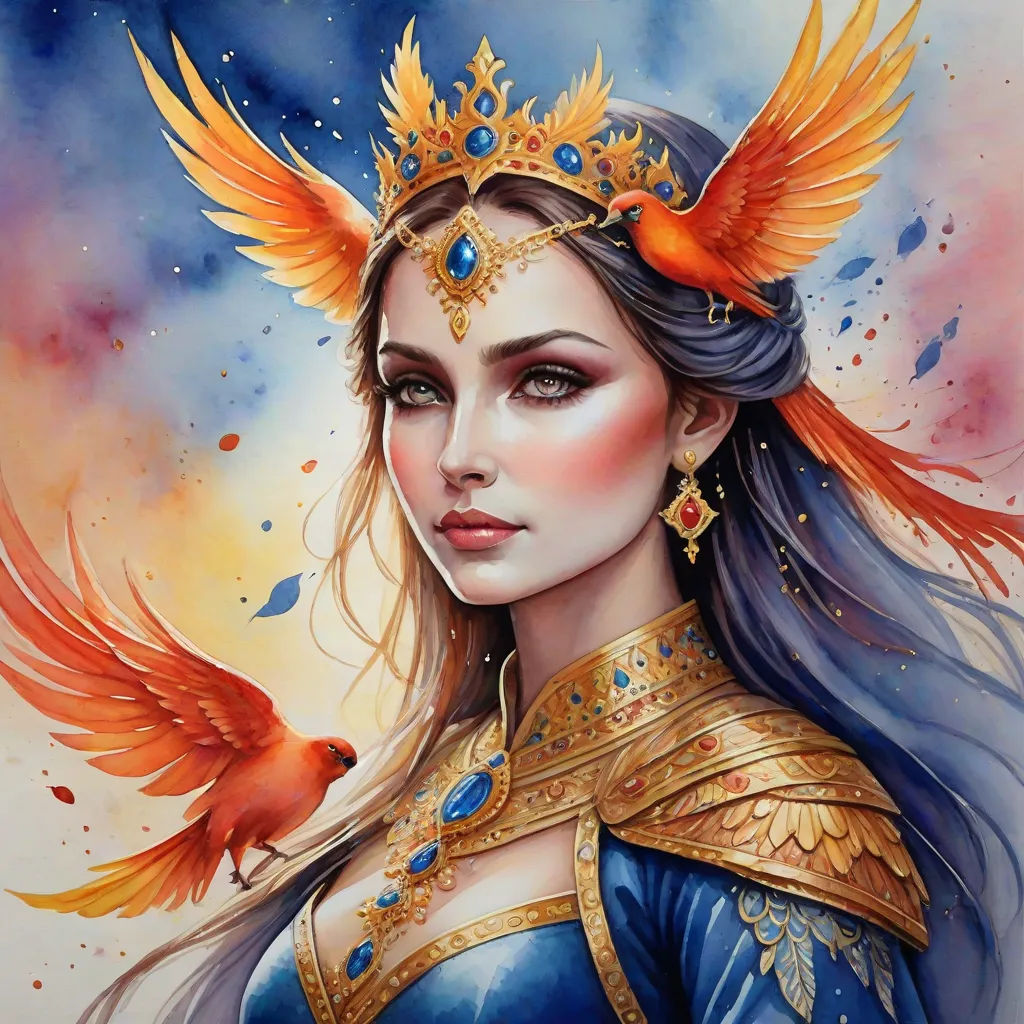 a painting of a woman with a bird on her head and a bird on her shoulder, wearing a blue dress, Anne Stokes, fantasy art, a detailed painting, fantasy artwork