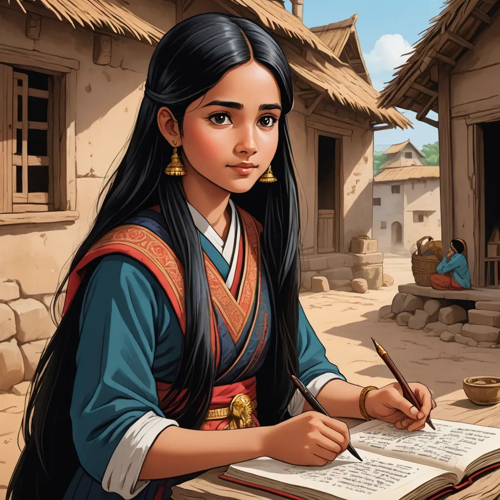 a woman in a blue dress writing on a book with a pen and a cup of coffee in front of her, fantasy art, a storybook illustration, Araceli Gilbert, official art