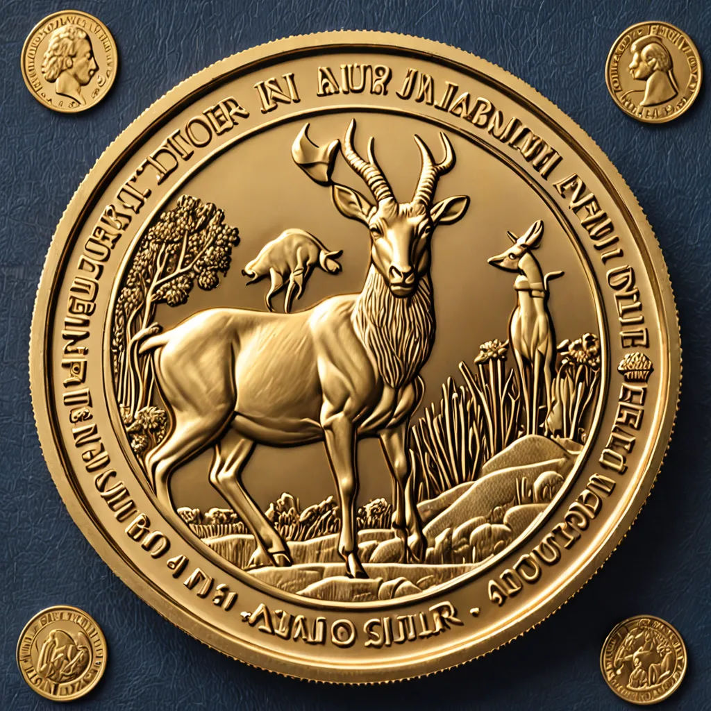 a gold coin with a picture of a deer and a deer - like creature on it's side, academic art, a digital rendering, Enguerrand Quarton, highly detailed digital art
