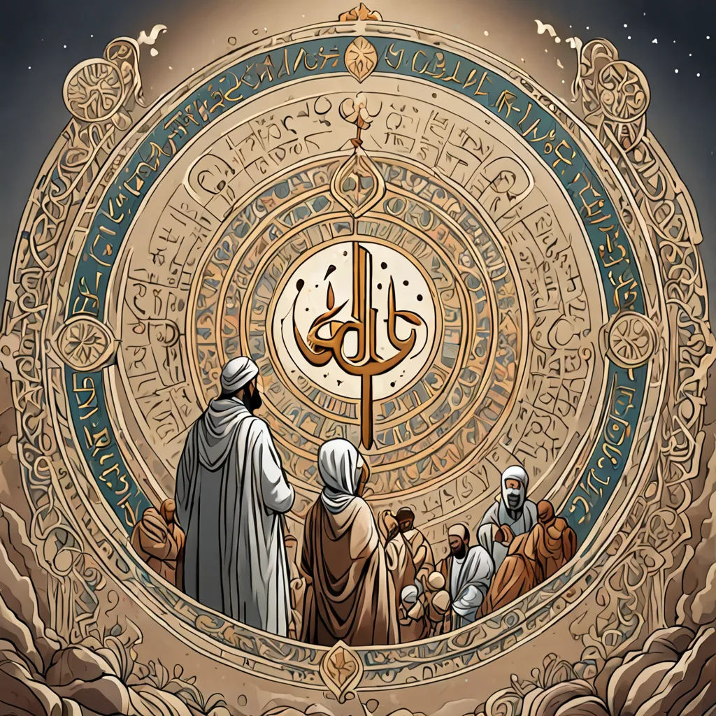 a painting of a religious scene with a cross and a person surrounded by people in robes and on the ground, fantasy art, egyptian art, Asaf Hanuka, comic cover art