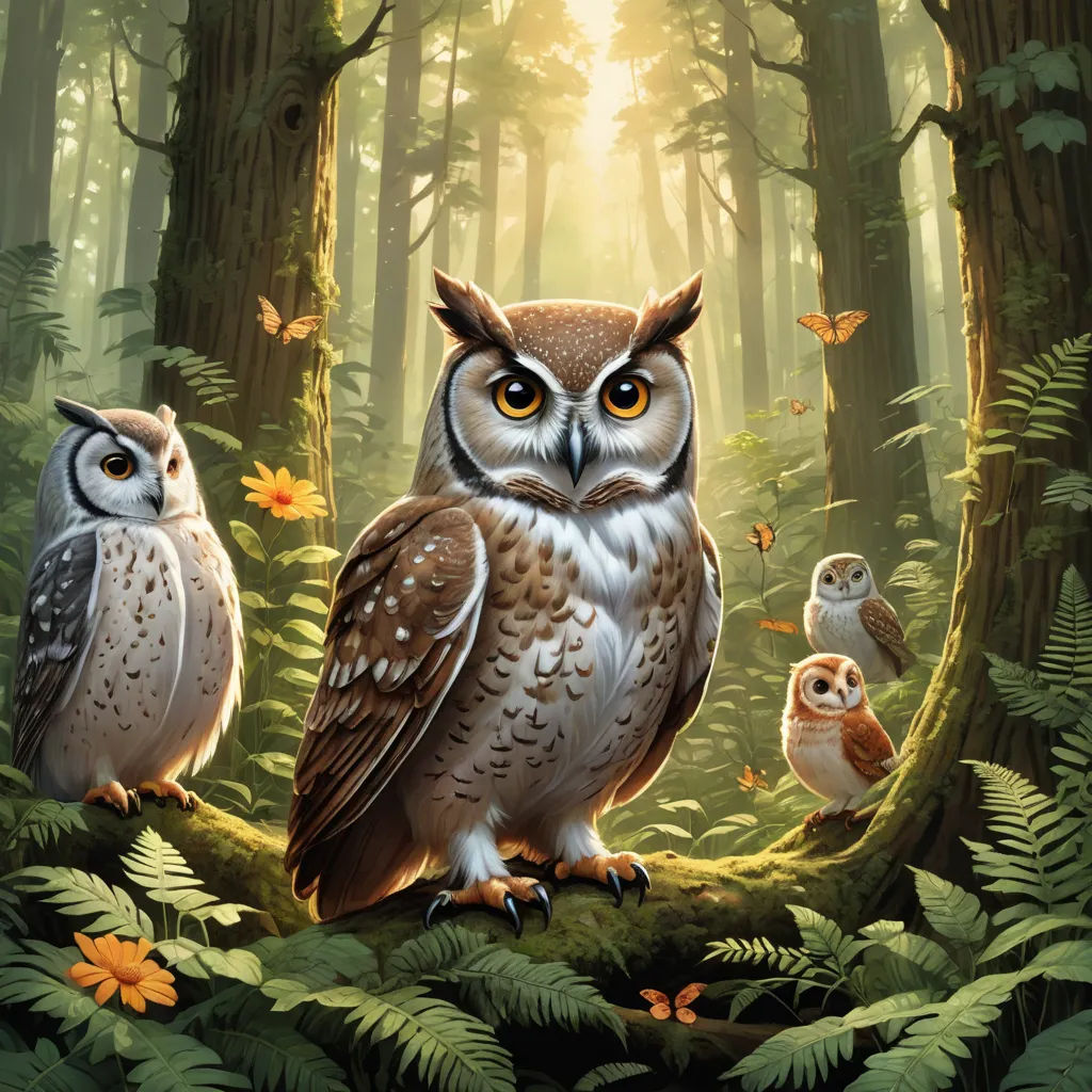 two owls are sitting on a branch in the woods with leaves and flowers around them, and one owl is looking at the camera, fantasy art, a storybook illustration, Dan Mumford, magic the gathering artwork