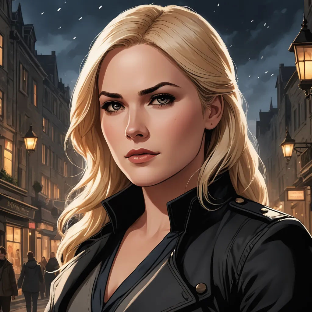 a woman in a black jacket standing in front of a street light at night with a dark sky behind her, fantasy art, a character portrait, Charlie Bowater, key art