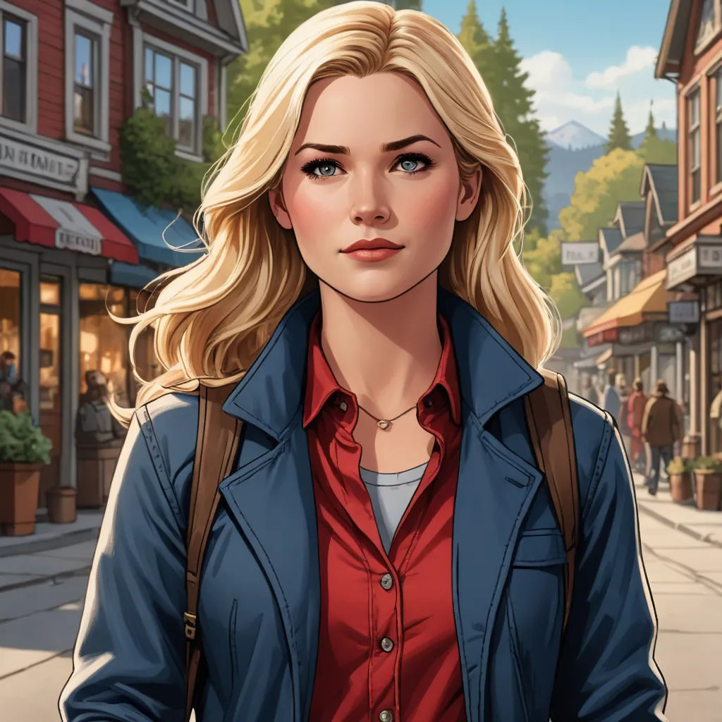a woman standing on a street next to a building and a street sign with a building on it and a sign that says, the name of the game, the game, the game, the game,, american scene painting, a character portrait, Constance Gordon-Cumming, key art