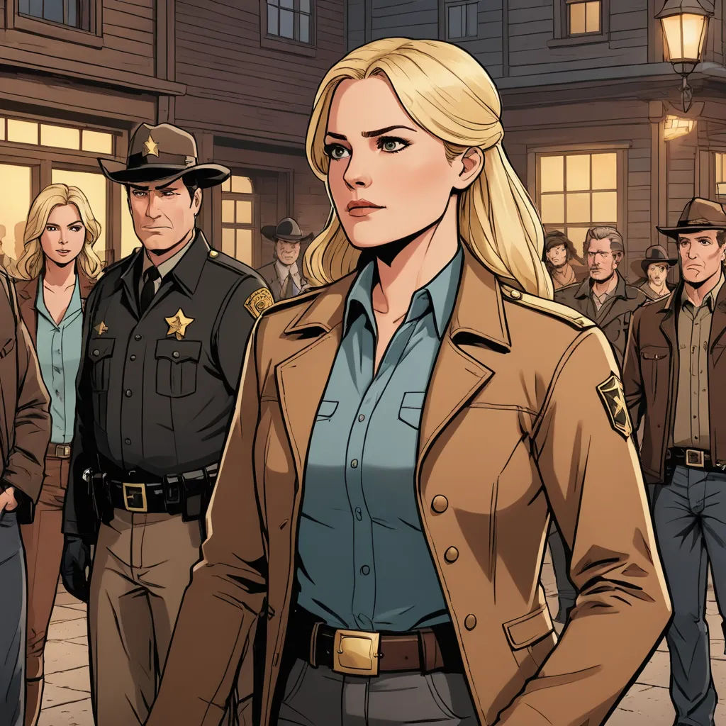 a woman in a police uniform standing in front of a group of people in a city street at night, serial art, a comic book panel, Dan Mumford, western comic book art