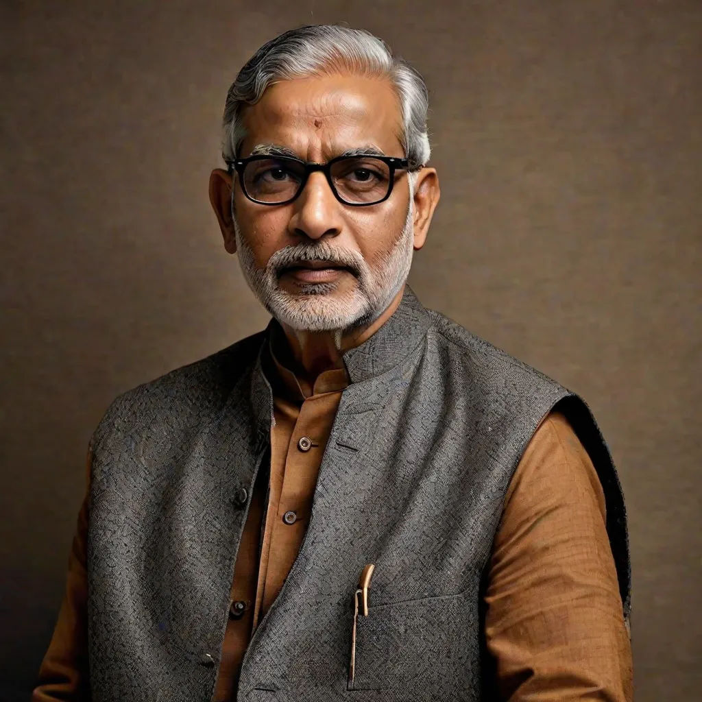 a man with a beard and glasses posing for a picture in a gray vest and brown shirt with a brown shirt, samikshavad, a character portrait, Bholekar Srihari, jayison devadas