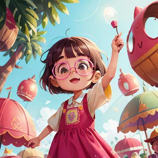 a girl in a red dress holding a pink lollipop in her hand and a pink umbrella in the background