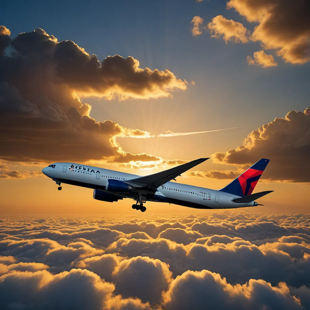 a large jetliner flying through a cloudy sky above the clouds at sunset with the sun peeking through the clouds, dau-al-set, a matte painting, Dahlov Ipcar, sky