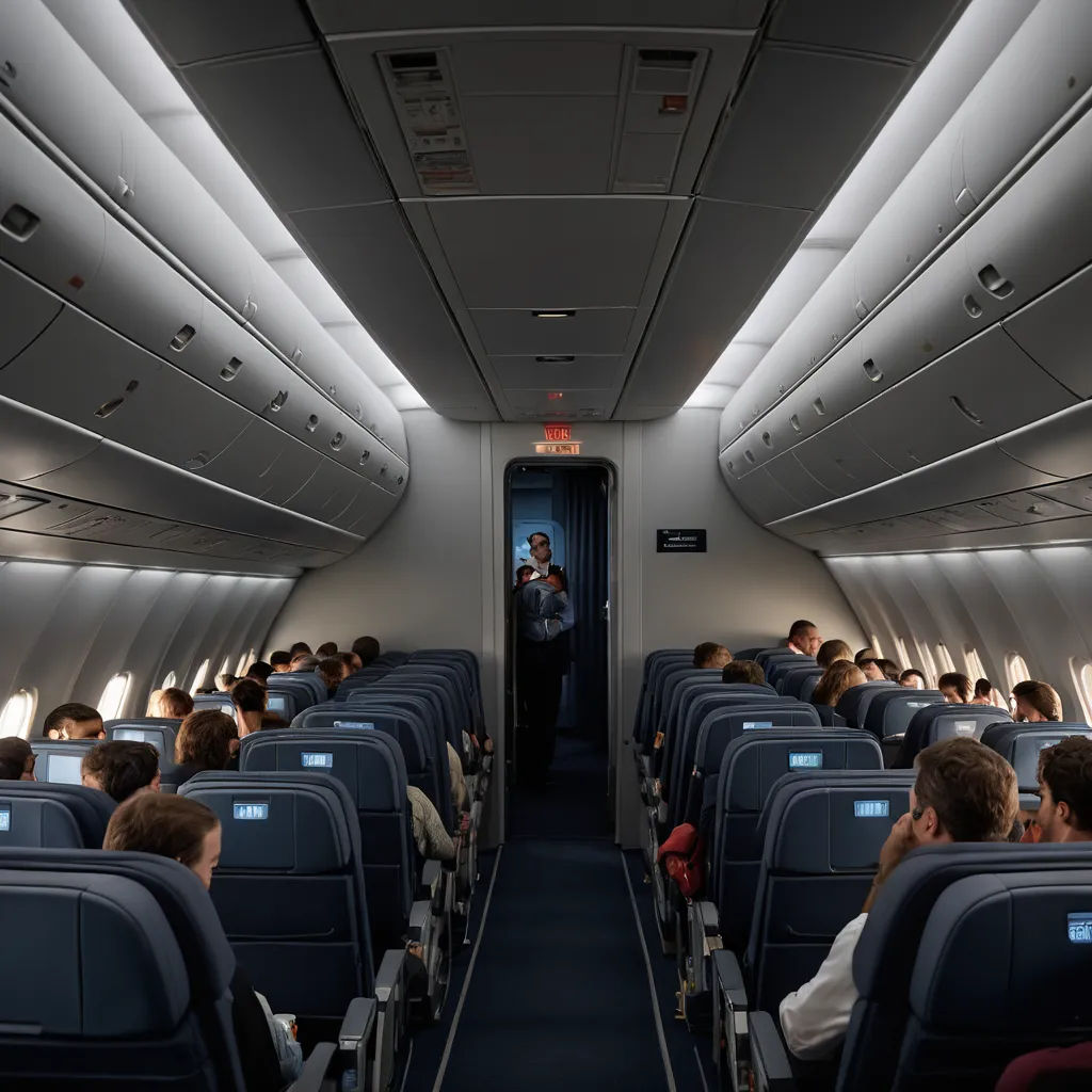 a large airplane with many people sitting in it's seats and facing the front of the plane,, private press, a stock photo, Ei-Q, rembrandt lighting