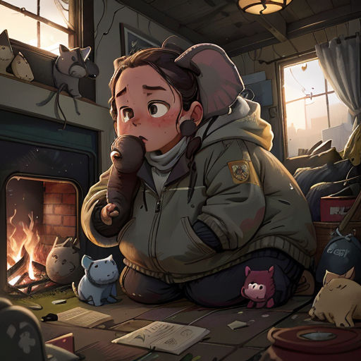 a woman sitting on the floor in front of a fire place with a cat and a dog nearby and a cat looking at the fire