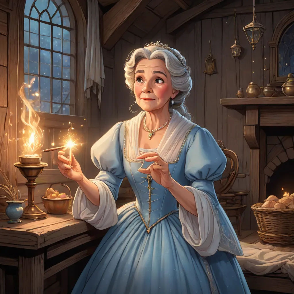 a woman in a blue dress holding a lit candle in her hand and a basket of bread in the background, fantasy art, a storybook illustration, Chris LaBrooy, kinkade
