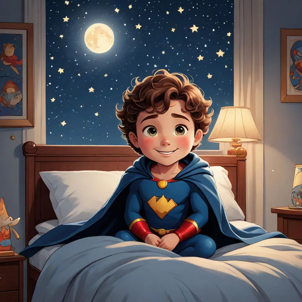 a boy in a bed with a night sky and stars in the background and a cat sitting on the bed, Diego Gisbert Llorens, space art, a storybook illustration, official art