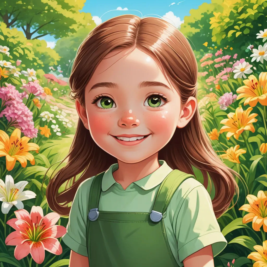 a girl in a green shirt and overalls standing in a field of flowers with a green shirt on, lyco art, a character portrait, Alice Prin, character portrait