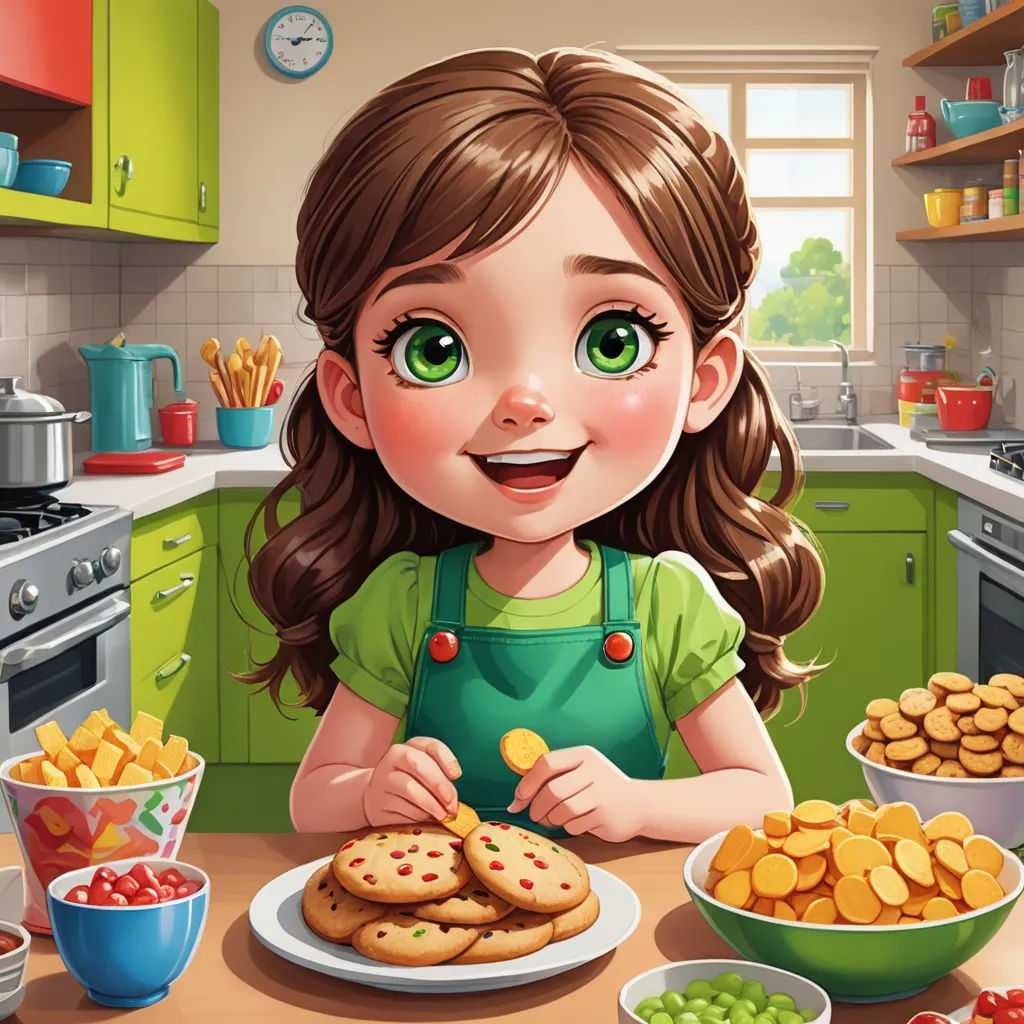 a girl is making cookies in the kitchen with her hands and plates of food on the table in front of her, lyco art, a storybook illustration, Clarice Beckett, highly detailed digital painting
