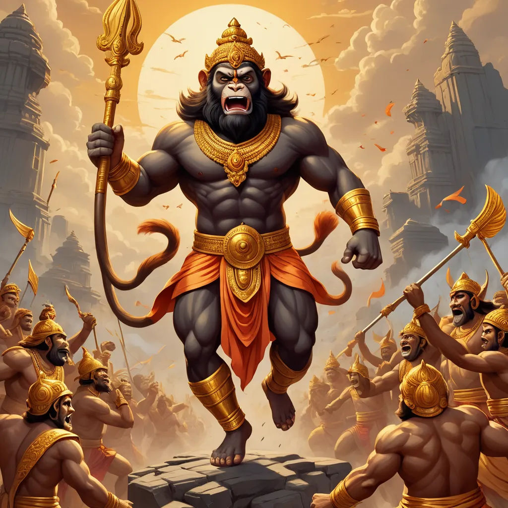 a painting of a demon standing in front of a group of men with spears and a sword in his hand, sumatraism, a detailed painting, Alex Petruk APe, rossdraws global illumination