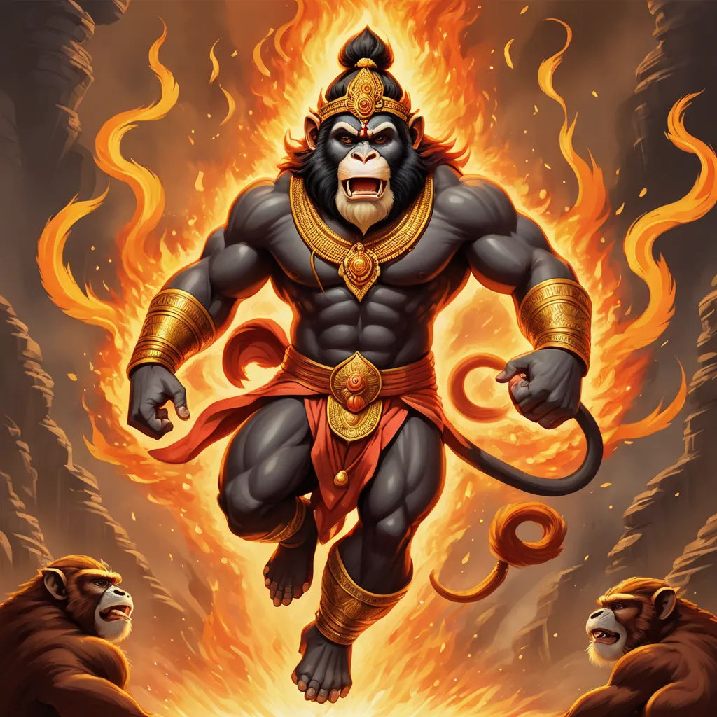 a monkey with a crown on his head and a monkey on his back with a flame in his mouth, samikshavad, a digital painting, Alex Petruk APe, highly detailed digital painting