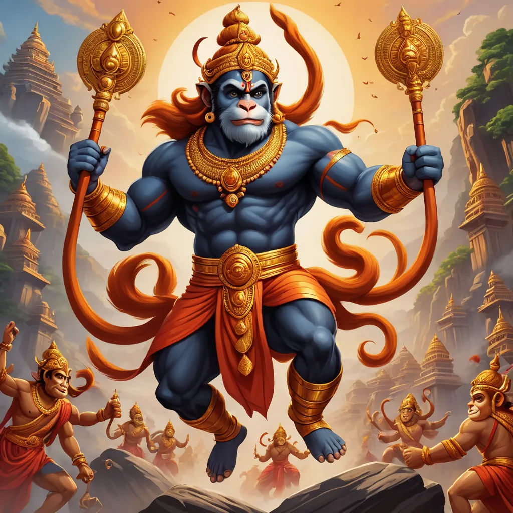 a painting of a god with a sword and other people around him in front of a sunset and a mountain, sumatraism, a detailed painting, Bholekar Srihari, rossdraws global illumination